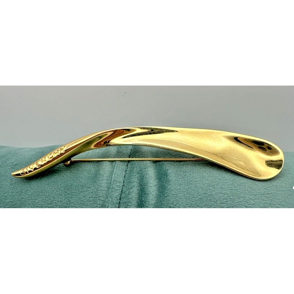 VTG Givenchy Signed Sculptural Brooch Polished Gold Tone Modernist Swirl